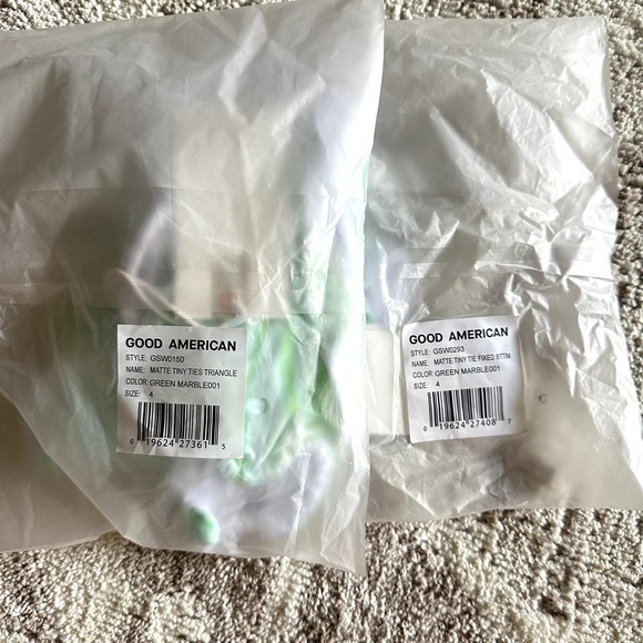 NWT GOOD AMERICAN Matte Tiny Tie Triangle Top Fixed Bottom Green Marble XL (4) b - Picture 8 of 9